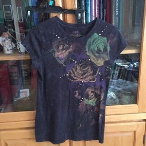 floral print black t-shirt